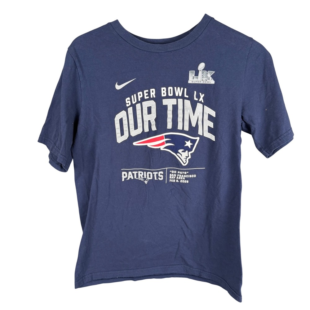 Nike New England Patriots Super Bowl LX Our Time T-Shirt Navy Youth XL 18/20